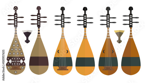 Old Vintage 5 Strings Musical Japanese Historic Instruments