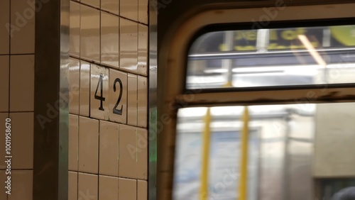 Quadro em tela New York City subway station interior, underground metropolitan platform sign