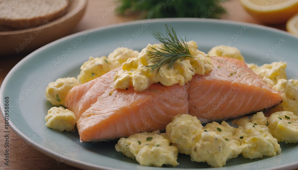 smoked salmon with scrambled eggs on a plate smoked salmon with scrambled eggs on a plate