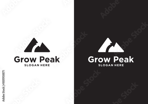 Mountain peak logo with analytical design vector illustration, arrow, growing. logo for business growth, business growing, icon for business, finance, travel, symbol, creative, logotype. photo