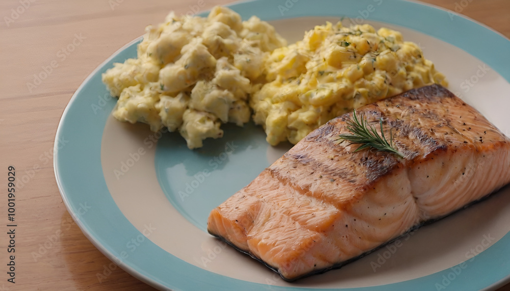 smoked salmon with scrambled eggs on a plate smoked salmon with scrambled eggs on a plate