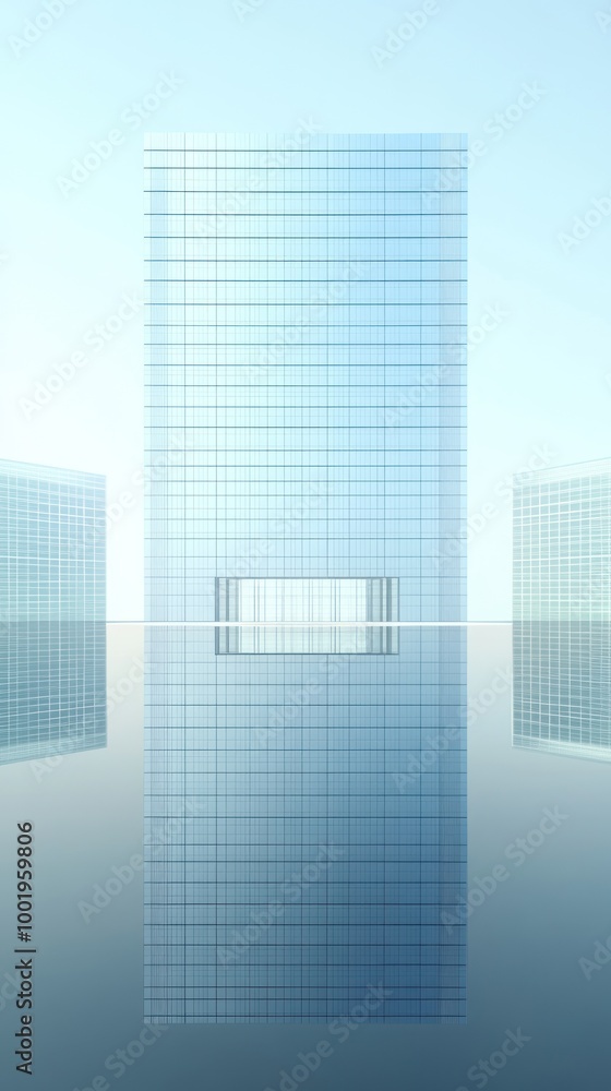 A modern glass building reflecting in water, showcasing minimalist architecture. A modern glass building reflecting in water, showcasing minimalist architecture.