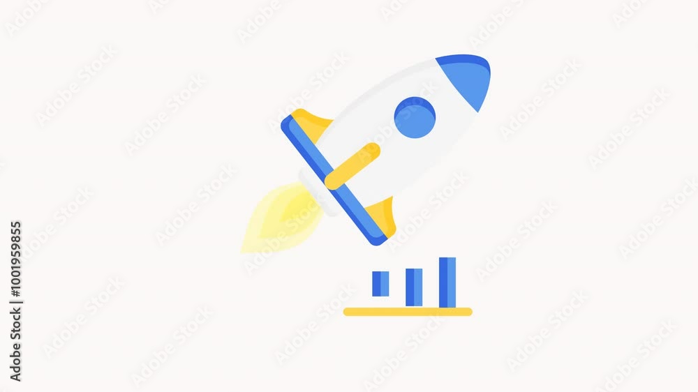 Animated white rocket flying over blue bars, yellow flame. Suitable for space exploration, technological advancements, innovation, and scientific concepts in design projects.
Animated white rocket flying over blue bars, yellow flame. Suitable for space exploration, technological advancements, innovation, and scientific concepts in design projects.