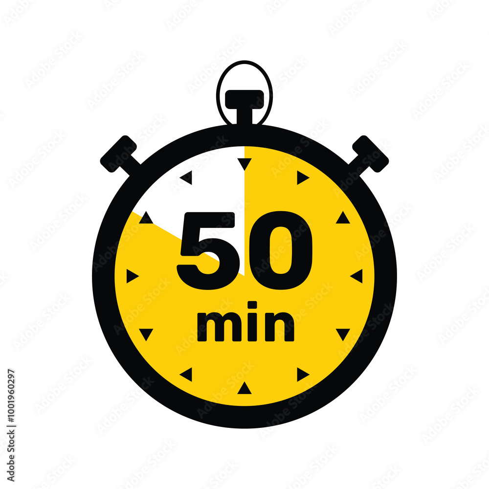 50 Minutes Analog Clock Icon white background . 50 Minutes Analog Clock Icon white background .