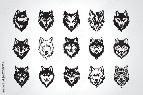 minimal, simple, symmetrical, one-color vector wolf icon, esport logo, plain white background