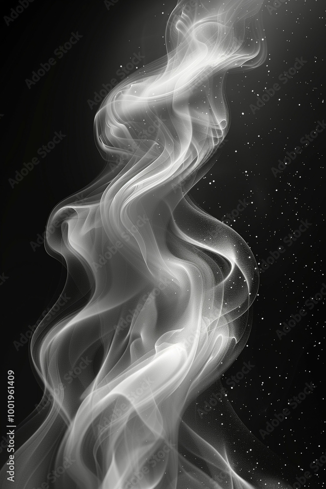 Abstract White Smoke Swirls on a Starry Background Abstract White Smoke Swirls on a Starry Background