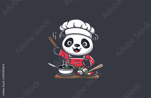 Panda Chef logo style icon design template vector illustration