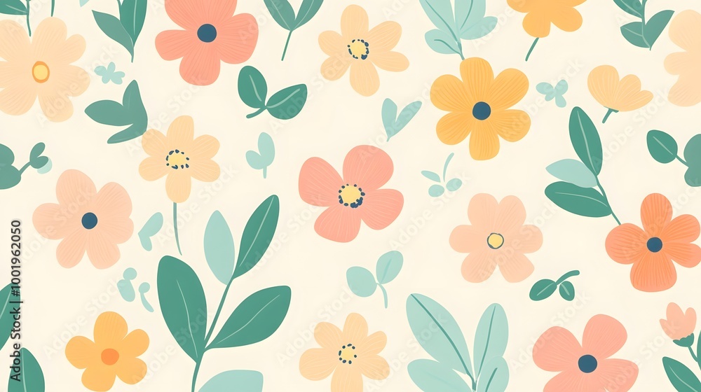 Floral Pattern: A delicate and charming seamless pattern featuring soft pastel flowers and leaves, perfect for adding a touch of spring to your designs. Floral Pattern: A delicate and charming seamless pattern featuring soft pastel flowers and leaves, perfect for adding a touch of spring to your designs.