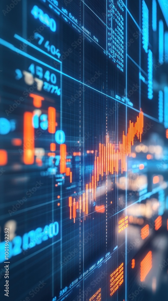 A digital representation of stock market data with graphs and indicators. A digital representation of stock market data with graphs and indicators.
