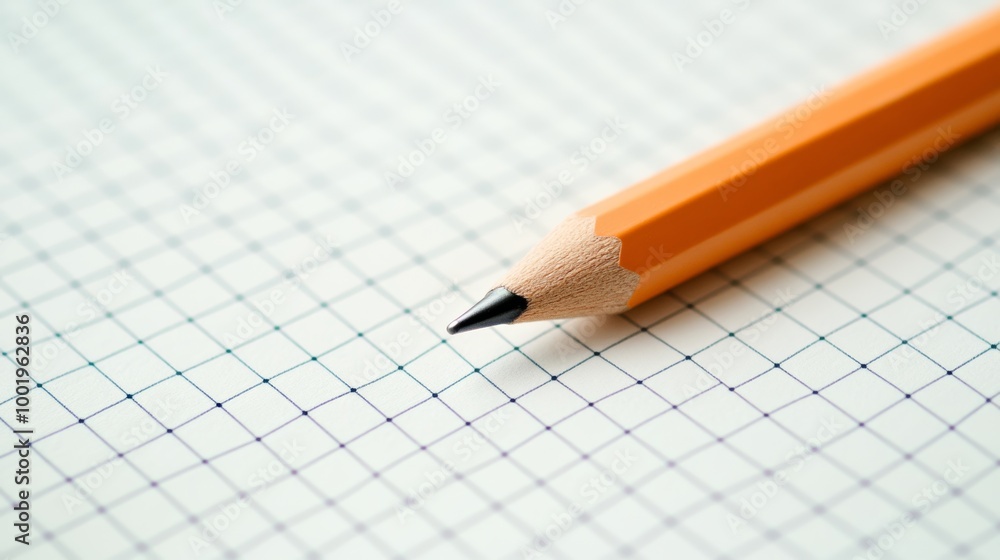 Orange pencil on graph paper, stationery and Orange pencil on graph paper, stationery and