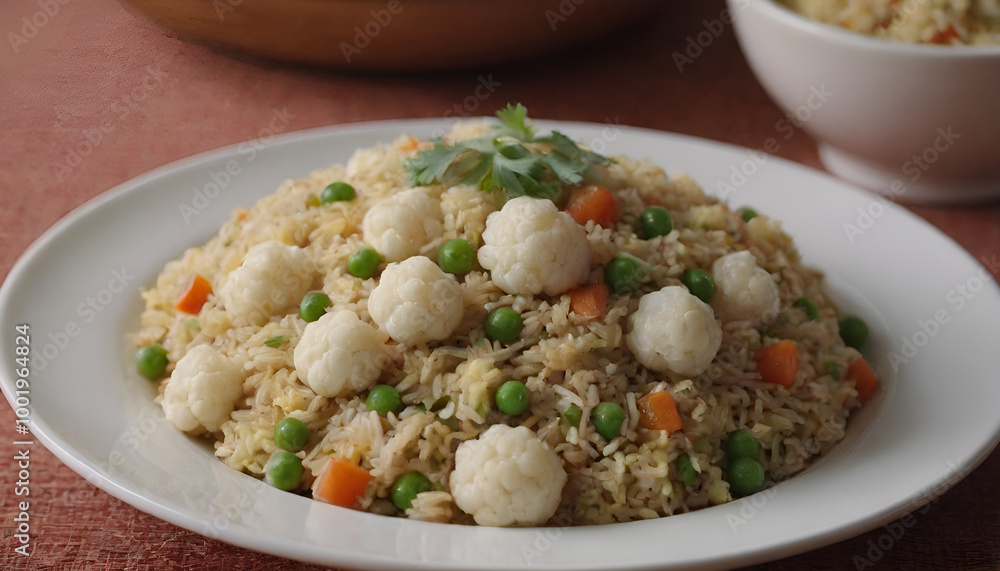 cauliflower fried rice on a plate cauliflower fried rice on a plate