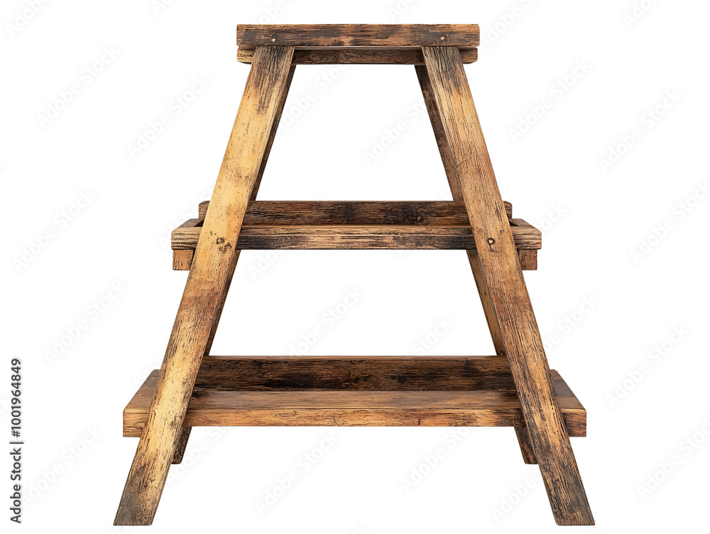 Wooden ladder with a rustic finish, isolated on a white background. Wooden ladder with a rustic finish, isolated on a white background.