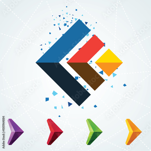 Abstract triangular arrow logo or sign or symbol. Vector illustration Colorful squared logo