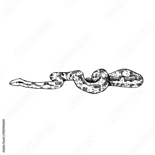 Hand-drawn illustration of boa constrictor snake isolated on white background. Vector illustration in retro engraving style.