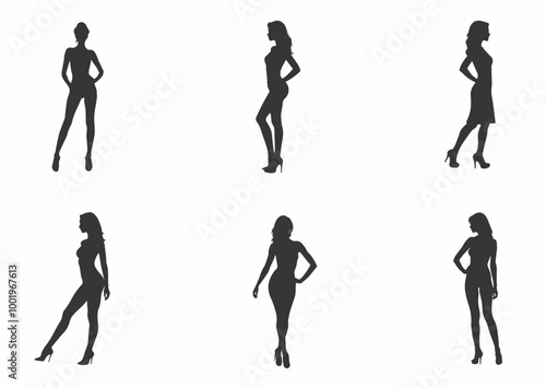 silhouettes set of beautiful sexy women