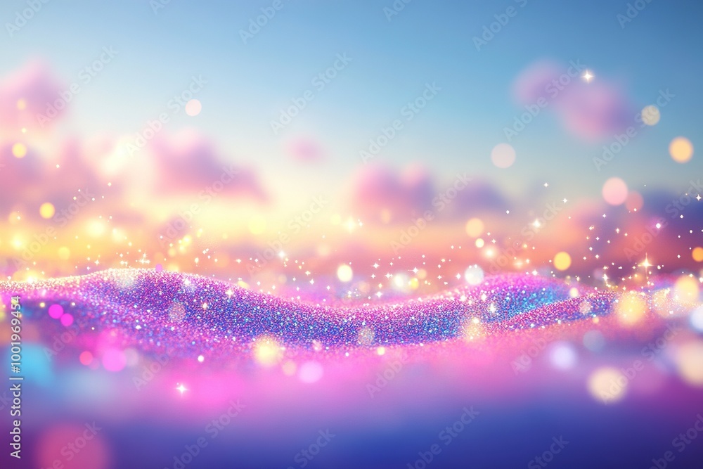 Fototapeta premium Whimsical Celestial Scene with Glowing Night Sky and Dreamy Cosmic Elements in a Fantasy Landscape