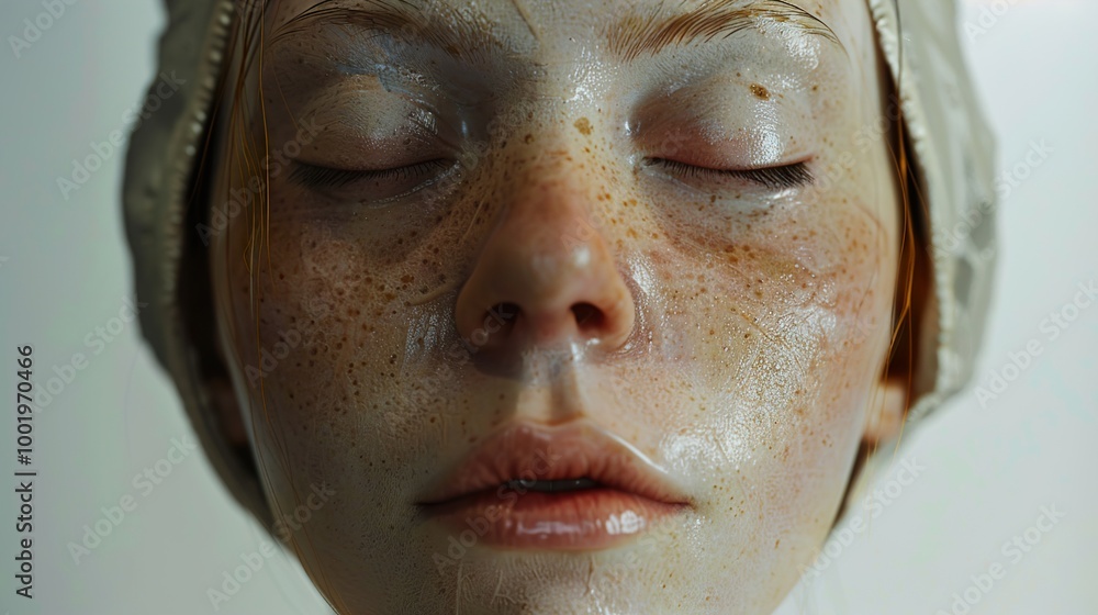 Close-up Portrait of a Woman with Freckles and Eyes Closed Close-up Portrait of a Woman with Freckles and Eyes Closed