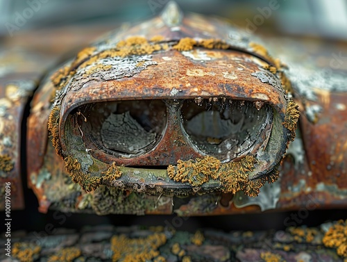 Rusty Car Headlight: A Close-Up Look at Time's Passage