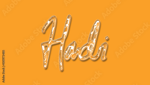 3D Thick Transparent Liquid text effect of name Hadi on Yellow Background. photo