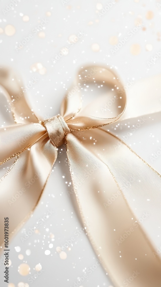 This chic anniversary design features a gold ribbon on a soft white background with sparkle This chic anniversary design features a gold ribbon on a soft white background with sparkle