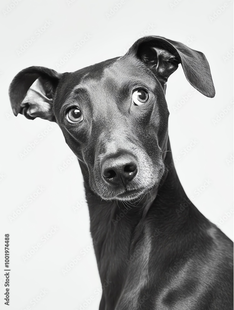Portrait, dog funny attitude, hasselblad X10, detail, focus, black and white, photo studio, white background Portrait, dog funny attitude, hasselblad X10, detail, focus, black and white, photo studio, white background