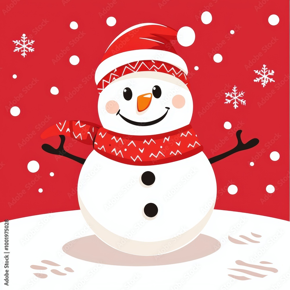Smiling snowman in red hat Smiling snowman in red hat
