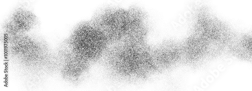 Stipple smoke cloud gradient texture. Grunge fluid sand grain background. Gritty noise wavy fog dot work wallpaper. Black and white dots, speckles, particles or granules backdrop overlay. Vector