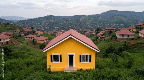Wallpaper Mural Yellow House on Hilltop with Village View in Burundi Torontodigital.ca