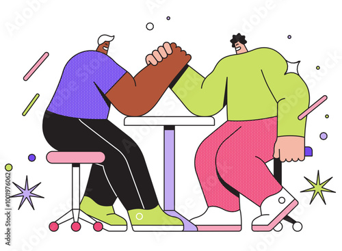 Two rivals arm wrestling each other