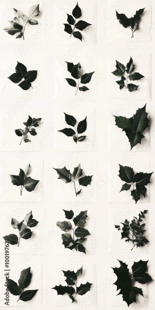 Fototapeta premium Elegant Overhead Botanical Flat Lay Featuring Festive Foliage on Soft Cream Background