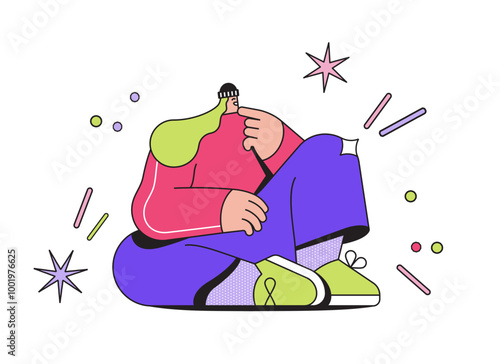 Girl watching stars and thinking