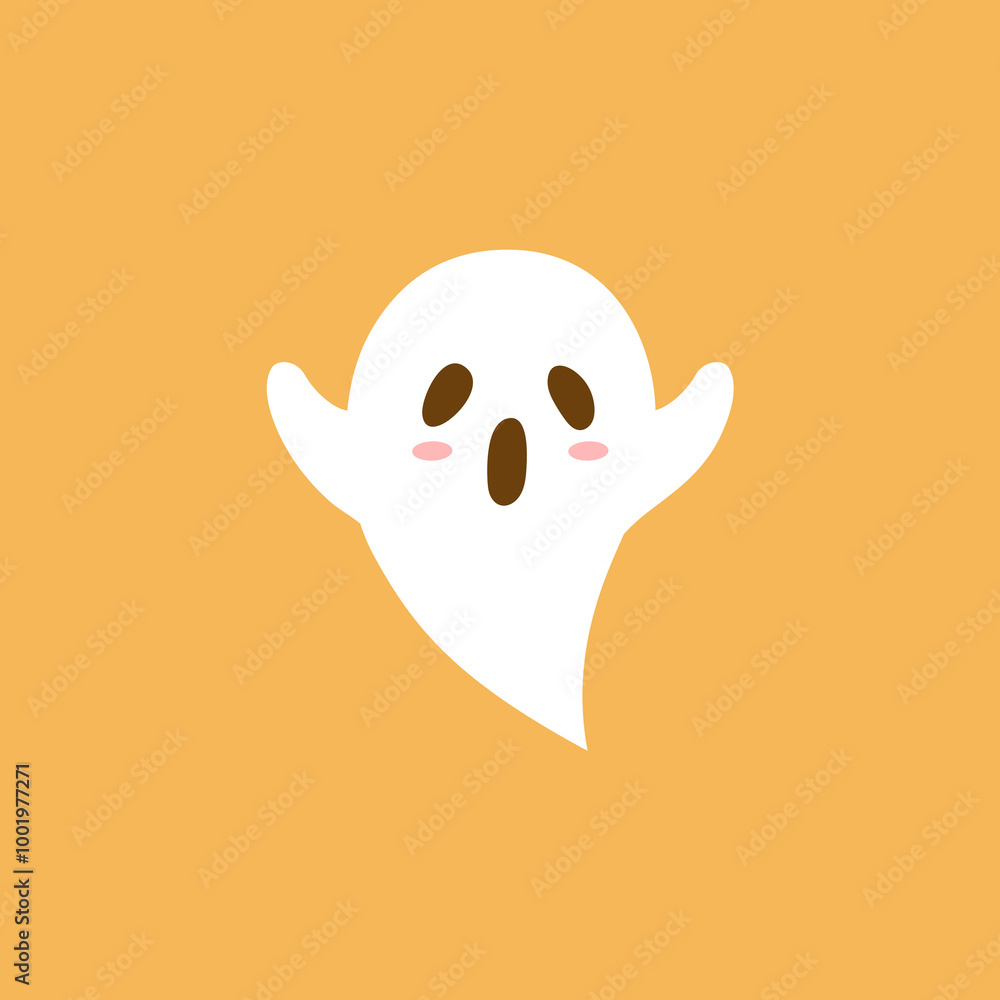Cute Halloween ghost isolated on orange background. Cute Halloween ghost isolated on orange background.