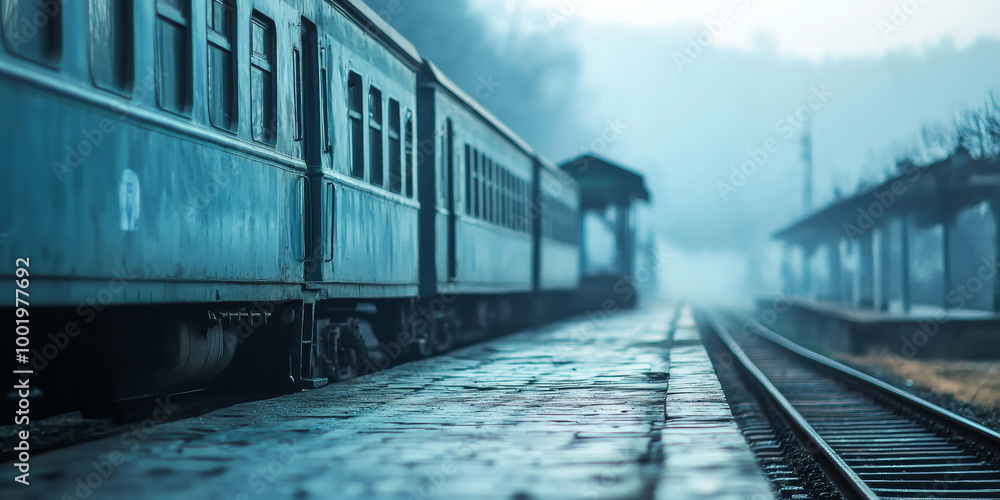 Fototapeta premium An old train on the railway platform, generative AI