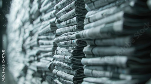 Stacked Newspapers in Monochrome - Media and Information Concept