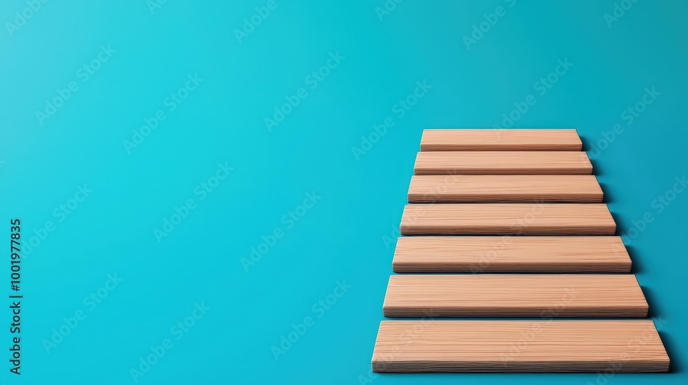 Wooden Steps on Blue Background Minimalist 3D Design Modern Interior Concept Wooden Steps on Blue Background Minimalist 3D Design Modern Interior Concept