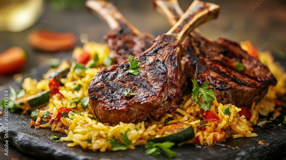 grilled lamb chops charred with biryani rice grilled lamb chops charred with biryani rice