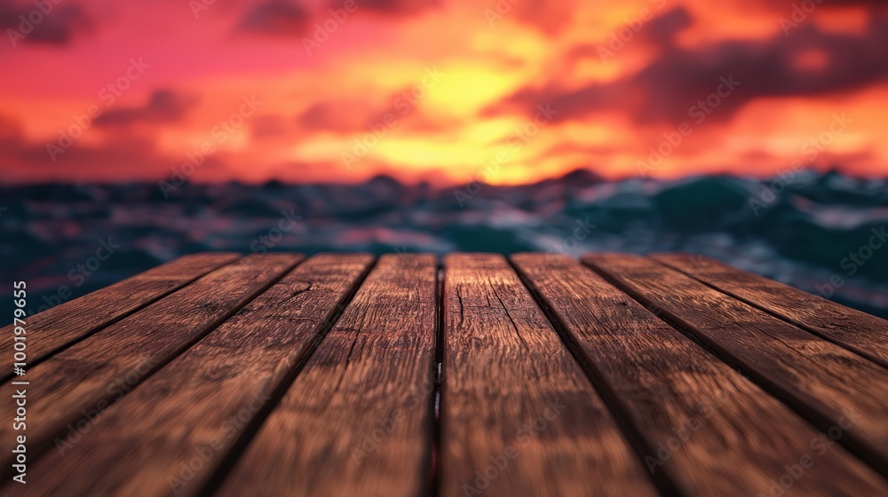 Wooden Deck Overlooking Dramatic Ocean Sunset Wooden Deck Overlooking Dramatic Ocean Sunset