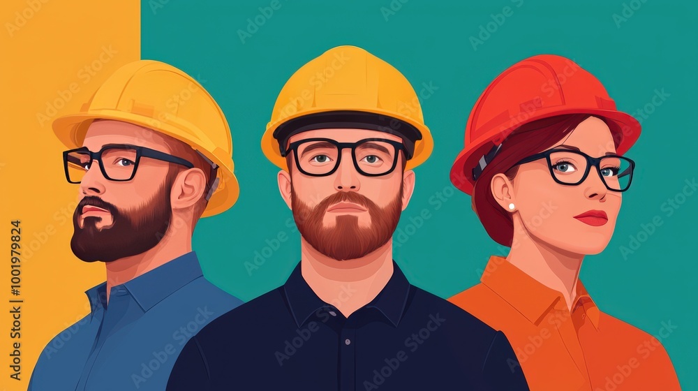 Construction Workers Team Diverse Safety Gear Hardhat Glasses Unity Teamwork Construction Workers Team Diverse Safety Gear Hardhat Glasses Unity Teamwork