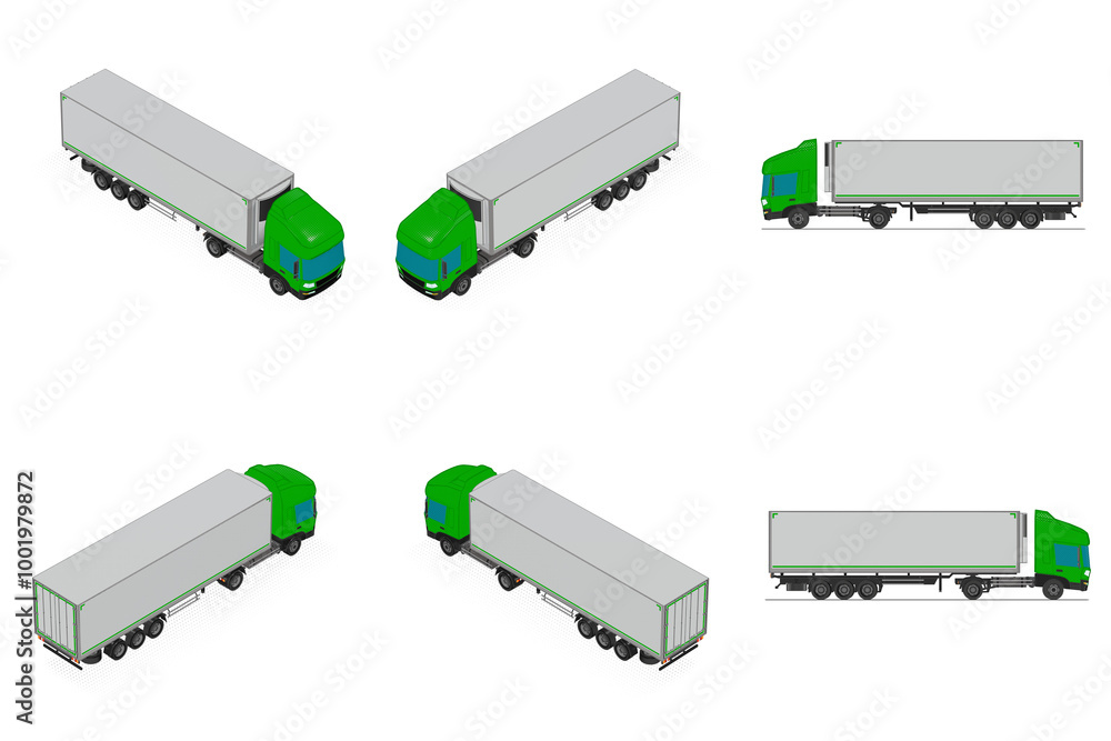 3D Isometric Cargo Truck Half Tone Vector Illustration Modern Green Cabine and White Semi-Trailer Van 4x2 Design for Logistics and Transport Presentation Social Media Video Promo Collection
3D Isometric Cargo Truck Half Tone Vector Illustration Modern Green Cabine and White Semi-Trailer Van 4x2 Design for Logistics and Transport Presentation Social Media Video Promo Collection