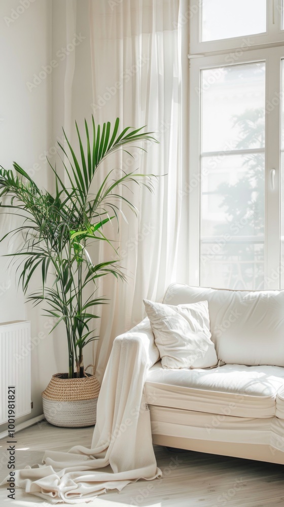 Serene Living Room with Natural Light and Indoor Plants Serene Living Room with Natural Light and Indoor Plants