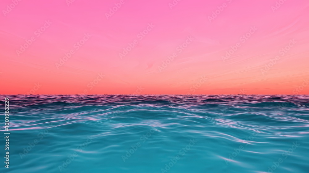Fototapeta premium Pink Sunset Over Ocean Waves Calm Sea Tropical Beach Seascape Horizon
