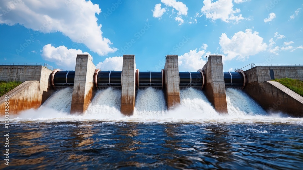 Hydroelectric Dam Power Generation with Water Flowing Through Turbines Hydroelectric Dam Power Generation with Water Flowing Through Turbines