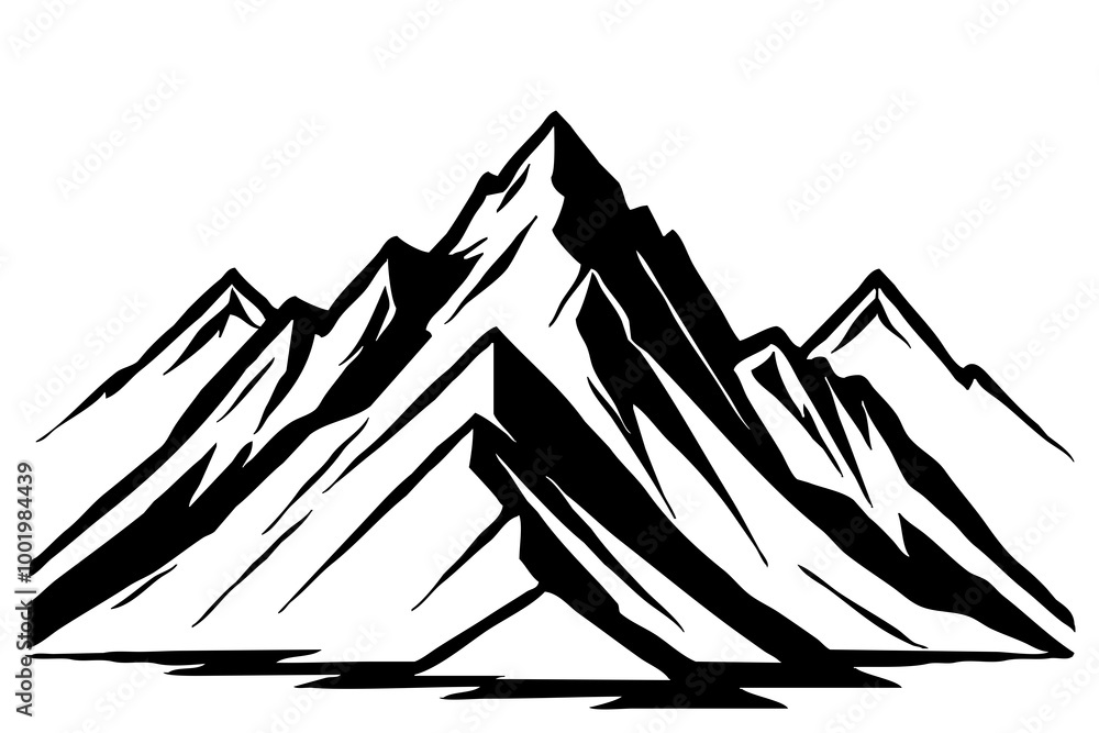 Fototapeta premium Black and white illustration. Mountain landscape on a white background .