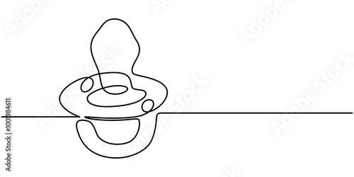 Baby pacifier in continuous one line art style. Simple vector illustration, Newborn Nipple Continuous Line Editable Icon, Pacifier for baby. Continuous line one drawing. Vector illustration. Simple