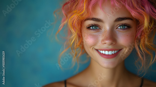 Portrait of a Happy Clown with a Colorful Wig 