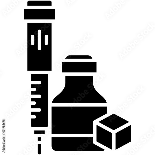 Insulin Pen Icon. Glucagon Injector Tool Pictogram Graphic Illustration. Isolated Simple Solid Icon For Infographic, App and Web Button.