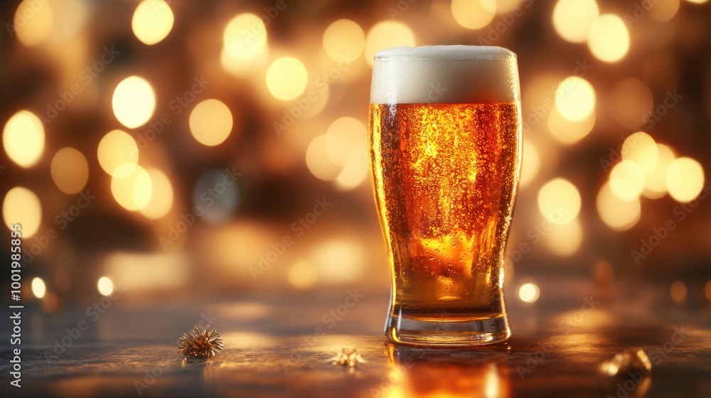 Refreshing golden beer in a glass with foam, beautiful bokeh background. Refreshing golden beer in a glass with foam, beautiful bokeh background.