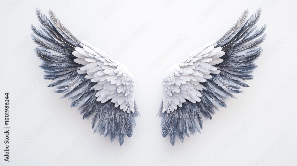 Obraz premium white and grey angel wings on white