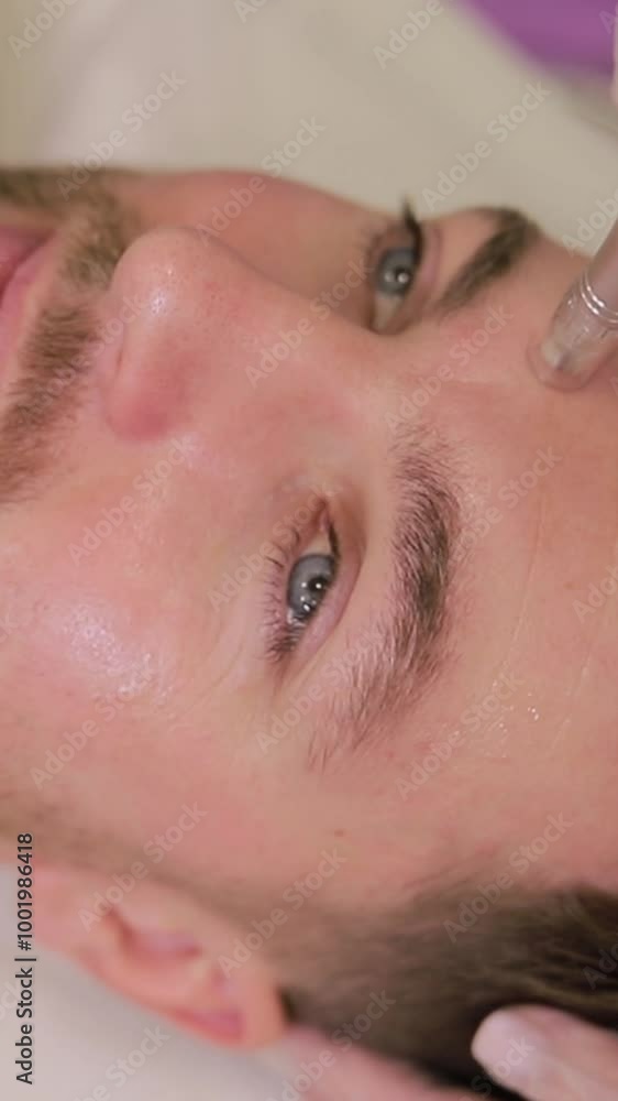 A man is receiving facial treatment at a beauty salon. Professional massage A man is receiving facial treatment at a beauty salon. Professional massage