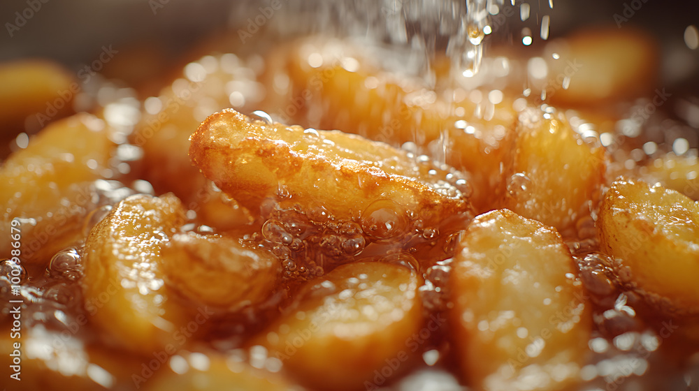 Close-Up of French Fries Being Fried in Hot Oil, Highlighting the Crispy Texture and Golden Brown Color of the Fries, This Mouth-Watering Image Captures the Essence of Delicious Fast Food Cooking, Per Close-Up of French Fries Being Fried in Hot Oil, Highlighting the Crispy Texture and Golden Brown Color of the Fries, This Mouth-Watering Image Captures the Essence of Delicious Fast Food Cooking, Per